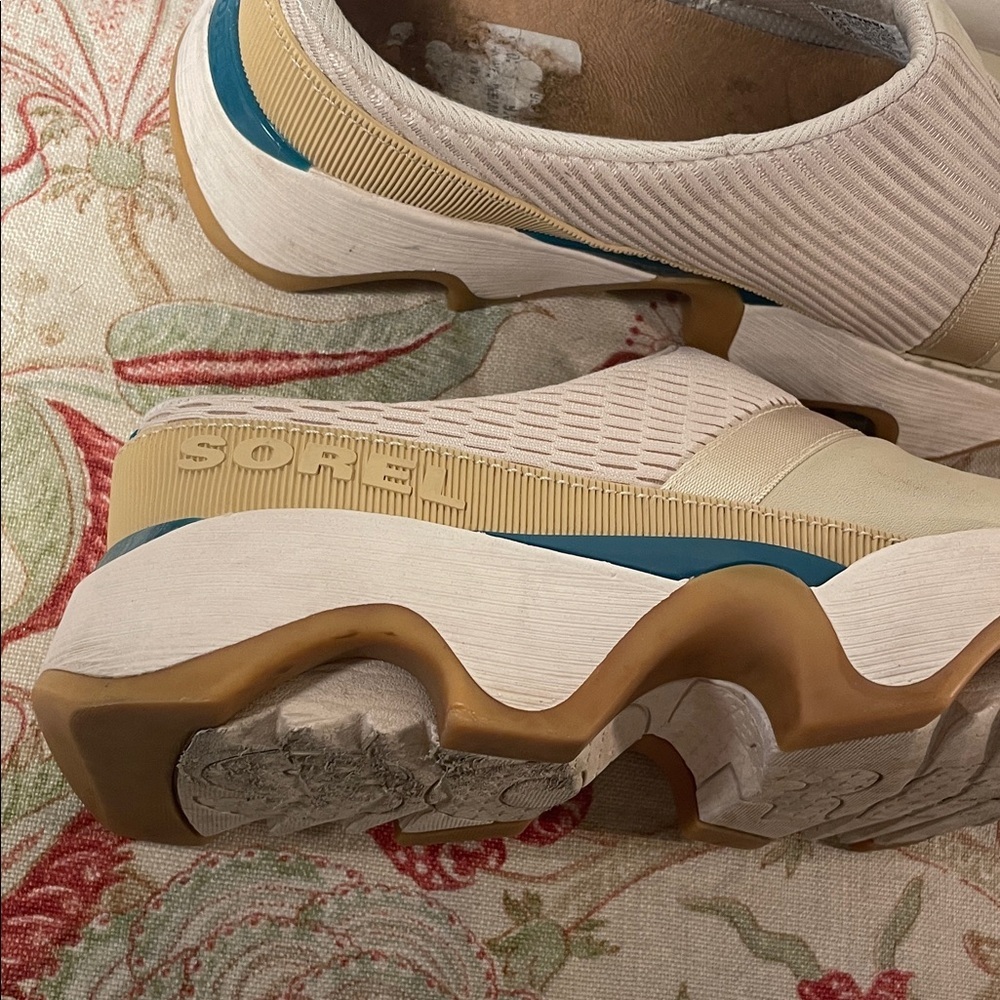 Sorel Kenetic Impact II Mule Slip On Beige and Teal Mesh Sneakers - Picture 8 of 12